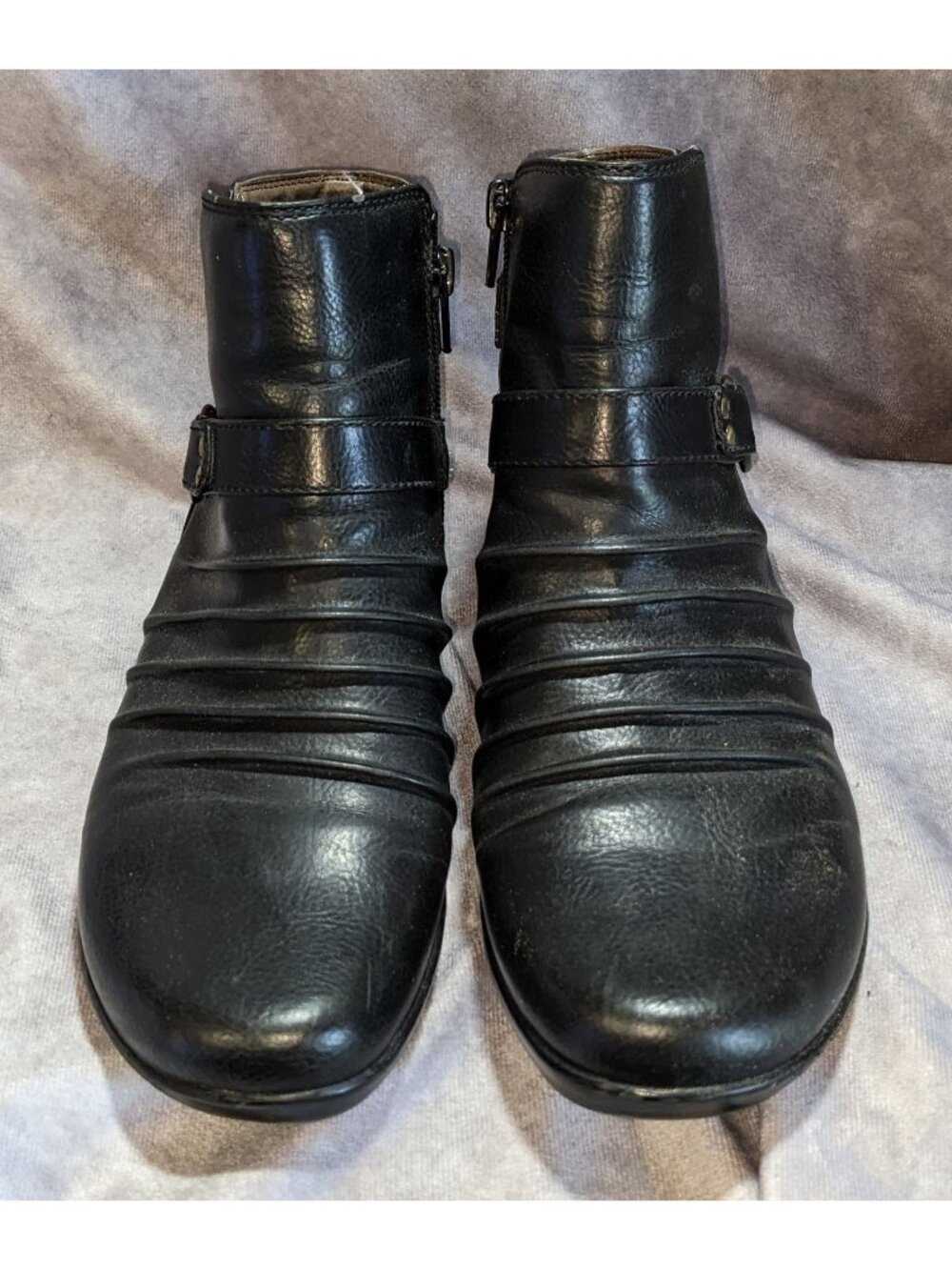 Goth Natural Soul Coltrane Black Ruched Buckle Ankle Boots